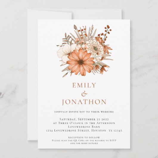 Elegant Autumn Florals QR Code Weddenschap Kaart (Voorkant)