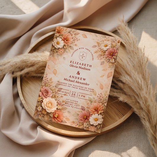 Elegant Autumn Flower Wedding Kaart