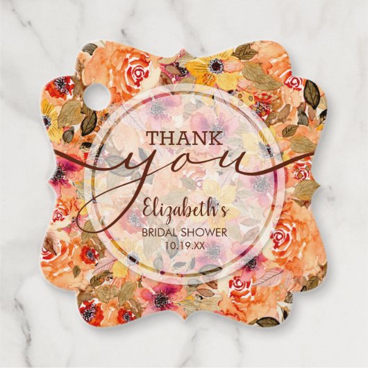 Elegant Autumn Flowers Baby shower Dank u Bedankjes Labels (Voorkant)