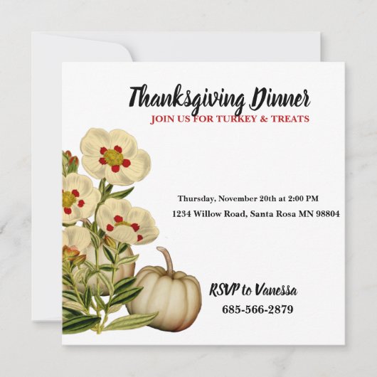 Elegant Autumn Flowers Herfst Pumpkin Thanksgiving Kaart (Voorkant)