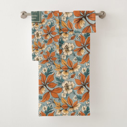 Elegant Autumn Flowers Sage Green Rust Tones Bath Bad Handdoek (Insitu)