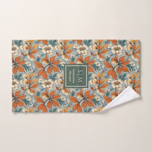Elegant Autumn Flowers Sage Green Rust Tones Bath Bad Handdoek (Handdoek)