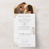Elegant Autumn Flowers Script Photo Weddenschap All In One Uitnodiging (Binnen)