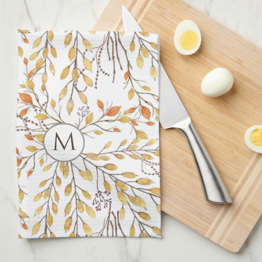 Elegant Autumn Foliage Pattern Personalized Theedoek (Quarter Fold)