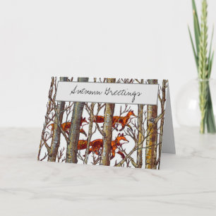 Elegant Autumn Fox Bossen Tree Herfst schilderend  Kaart