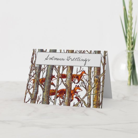 Elegant Autumn Fox Bossen Tree Herfst schilderend  Kaart (Voorkant)