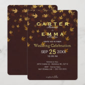 Elegant Autumn Golden Leaves Wedding Invitation Kaart (Voorkant / Achterkant)