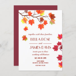 Elegant Autumn Herfst Burgundy Wedding Invitations Kaart