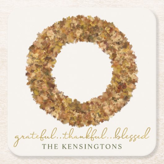 Elegant Autumn laat Thanksgiving Rustic Wreath Kartonnen Onderzetters (Voorkant)