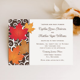 Elegant Autumn Leaves and Swirls Fall Wedding Kaart