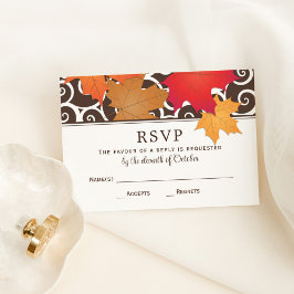 Elegant Autumn Leaves and Swirls Fall Wedding RSVP Kaartje