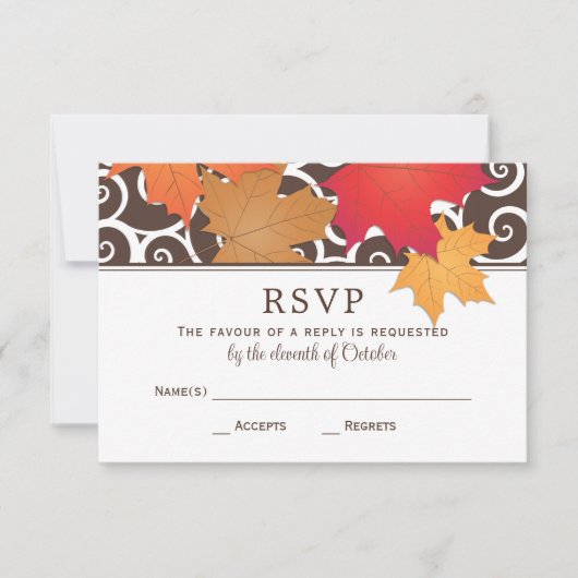 Elegant Autumn Leaves and Swirls Fall Wedding RSVP Kaartje (Voorkant)