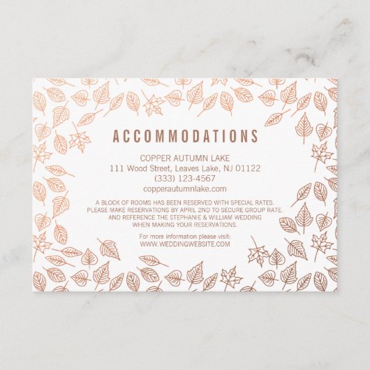 Elegant Autumn Leaves Copper Accommododatie Kaart (Voorkant)