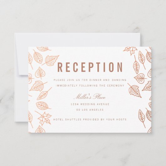Elegant Autumn Leaves Copper Reception Kaart (Voorkant)