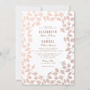 Elegant Autumn Leaves Copper Wedding Invitation Kaart