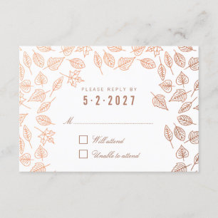 Elegant Autumn Leaves Copper Wedding RSVP Kaart