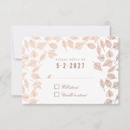 Elegant Autumn Leaves Copper Wedding RSVP Kaart