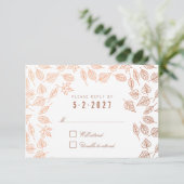 Elegant Autumn Leaves Copper Wedding RSVP Kaart (Staand voorkant)