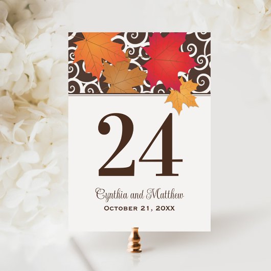 Elegant Autumn Leaves Fall WeddenTable Number Briefkaart