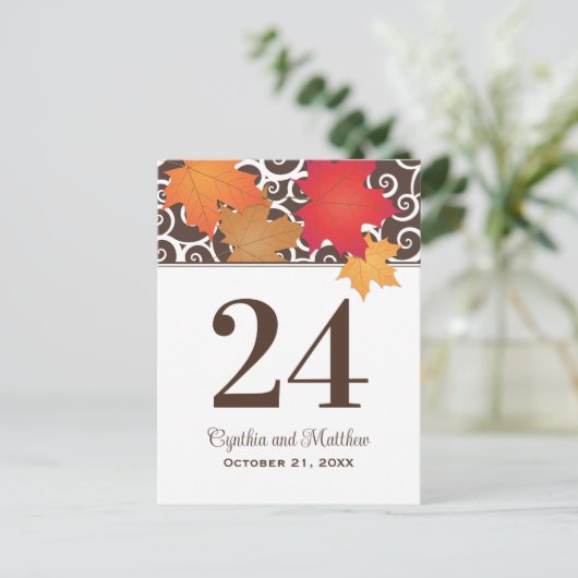 Elegant Autumn Leaves Fall WeddenTable Number Briefkaart (Staand voorkant)