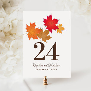 Elegant Autumn Leaves Fall WeddenTable Number Kaart
