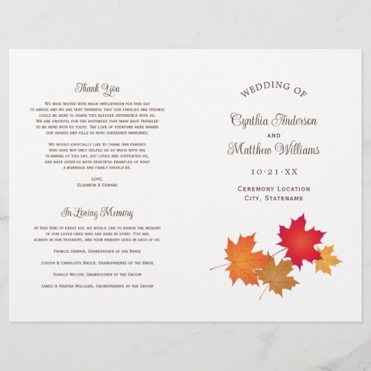 Elegant Autumn Leaves Fall Wedding Programs (Voorkant)