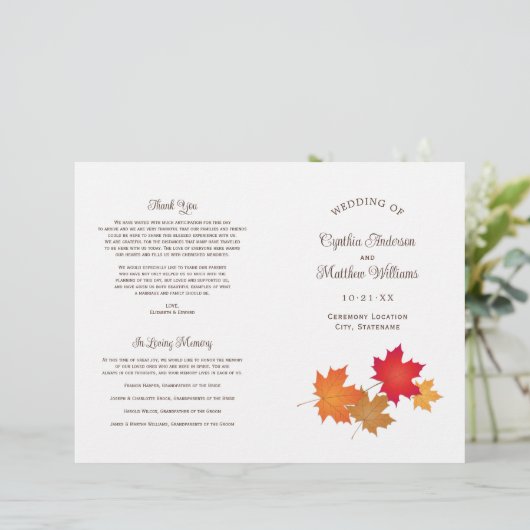 Elegant Autumn Leaves Fall Wedding Programs (Staand voorkant)