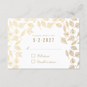 Elegant Autumn Leaves Gold Wedding RSVP Kaart