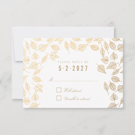 Elegant Autumn Leaves Gold Wedding RSVP Kaart (Voorkant)