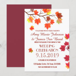 Elegant Autumn Leaves Herfst Burgundy Wedding Card Kaart