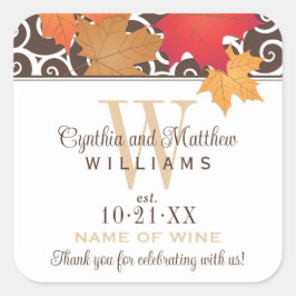 Elegant Autumn Leaves Wedding Monogram Wine Vierkante Sticker