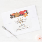 Elegant Autumn Leaves Wedding Monogram Wine Vierkante Sticker (Envelop)