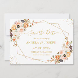 Elegant Autumn Oranje Gold Floral Trendy Geometric Save The Date