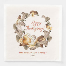 Elegant Autumn Pear Wreath Thanksgiving Napkins Servet