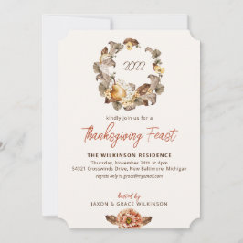 Elegant Autumn Pear WreatThanksgiving Invitation Feestdagenkaart