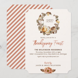 Elegant Autumn Pear WreatThanksgiving Invitation Feestdagenkaart