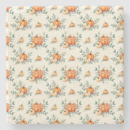 Elegant Autumn Pumpkin and Eucalyptus Watercolor  Stenen Onderzetter