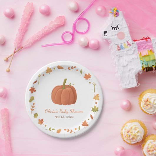 Elegant Autumn Pumpkin-Baby shower Papieren Bordje (Feest)