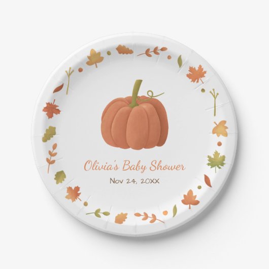 Elegant Autumn Pumpkin-Baby shower Papieren Bordje (Voorkant)