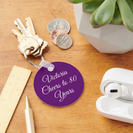 Elegant Autumn Purple 80th Birthday Keychain (Bureau)