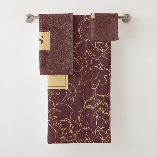Elegant Autumn Red Gold Floral Pattern Bad Handdoek (Insitu)
