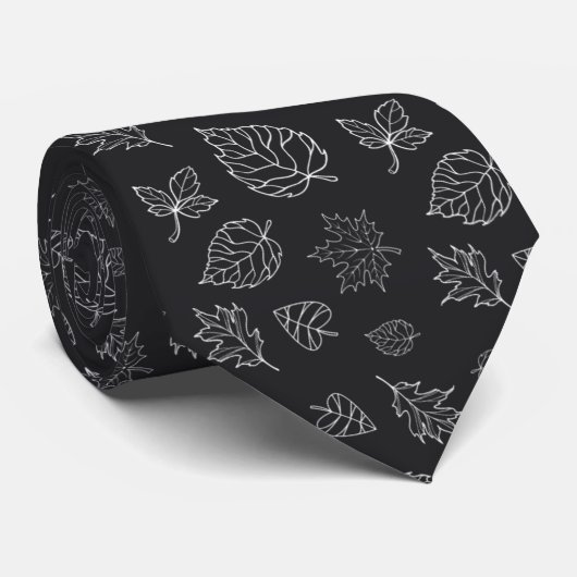 Elegant Autumn Skeleton Leaf Pattern Black Stropdas (Opgerold)