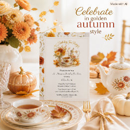 Elegant Autumn Tea Party Birthday Kaart