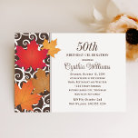 Elegant Autumn verliest Herfst Birthday Celebratio Kaart<br><div class="desc">De formele en elegante herfst de uitnodigingen van de verjaardagsfeestdag kenmerkt een grenspatroon van het scrollen draden en paarse bladeren. Rijke herfstkleuren zijn onder meer sinaasappel, rood, koper, goud, chocoladebruin en ivoor. Terwijl de sjabloon voor een 50e verjaardag wordt opgezet, kan dit voor andere mijlpaal verjaardagen - 30e, 40e, 60e,...</div>