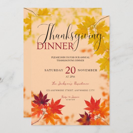 Elegant Autumn verliest Thankgsgiving Dinner Kaart (Voorkant / Achterkant)