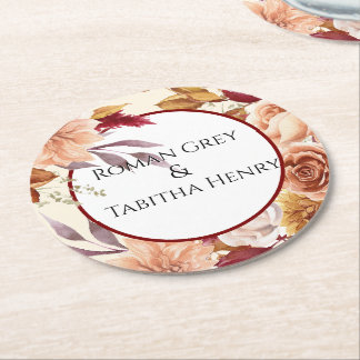 Elegant Autumn Watercolor Floral Wedding Ronde Kartonnen Onderzetter