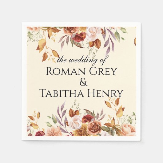 Elegant Autumn Watercolor Floral Wedding Servet (Voorkant)