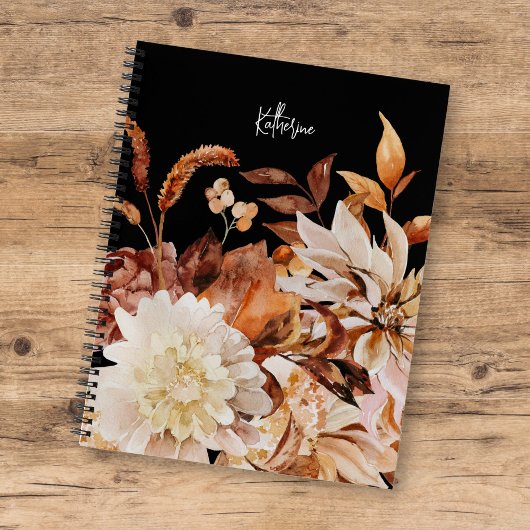 Elegant Autumn Waterverf Floral met naam Notitieboek
