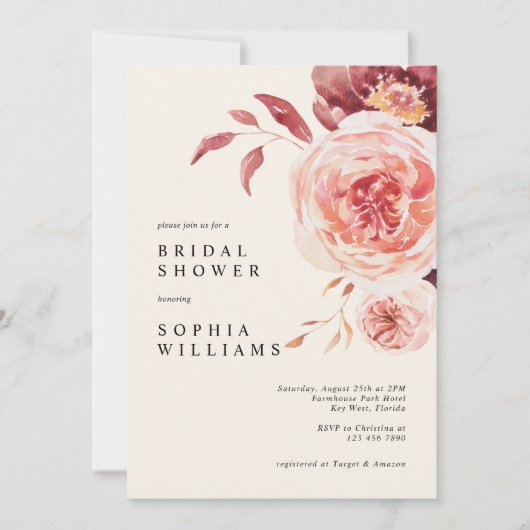 Elegant Autumn Waterverf Floral Vrijgezellenfeest Kaart (Voorkant)