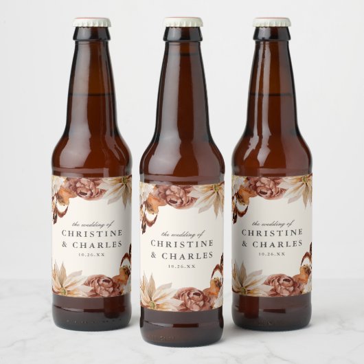 Elegant Autumn Waterverf Floral | Weddenschap Bier Etiket (Flessen)
